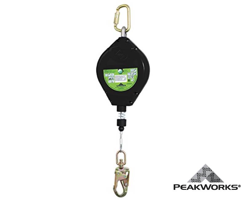 SHOWSDT- Peakworks Safety Lanyards provide superior connectors with 4 meters of fall clearance, connecting the full body harness and anchor.